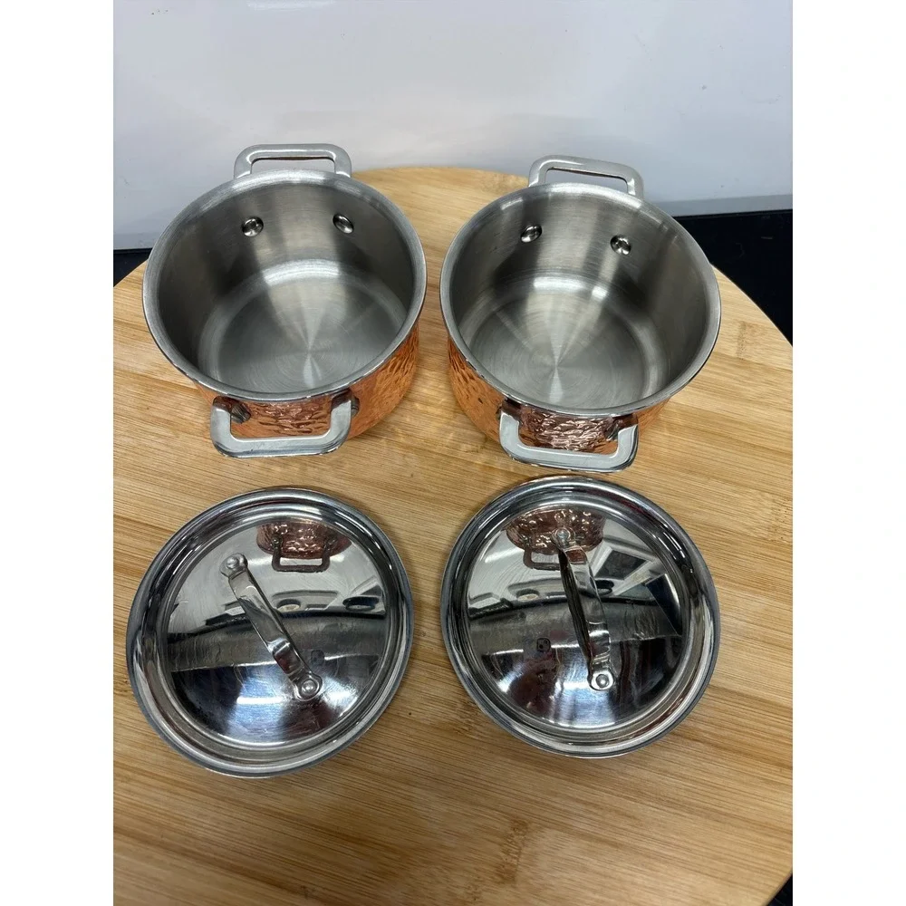 Williams Sonoma Mini Copper Pot Cocottes Set of 2 Hammered Style 0.5 QT.